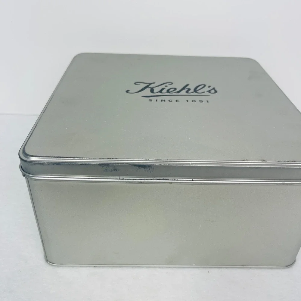 Kiehl's Storage Tin Unisex OS Square Silver Logo Metal Box Good